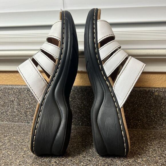 Clarks Collection Sandal Casual White Leather Slip On Open Toe Wedge Womens 9.5M - Picture 5 of 10